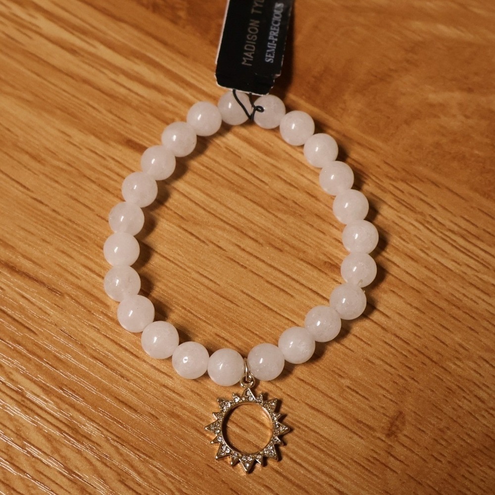 Madison Tyler Power Bead Sun Charm Bracelet White Quartz Pave Crystal Size 6.25